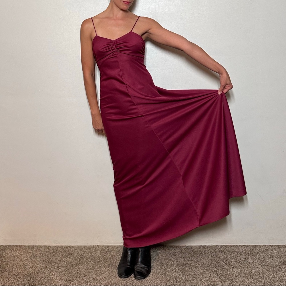 Vintage 70s Burgundy Satin Gown Wine Red Formal Dress Maxi Evening Women S Disco